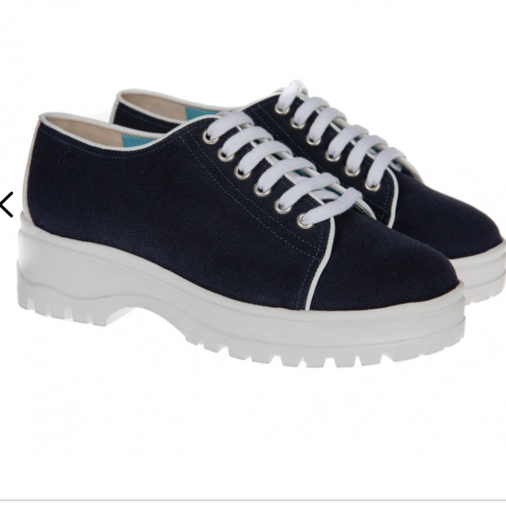 Valentina‎ Rangoni Firenze Leather Navy Blue Chunky Platform Begonia Sneakers 8